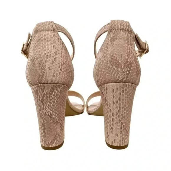 Expression Block Heel Sandals Ankle Straps Pink Cream Snakeskin Size 8 - Picture 8 of 14